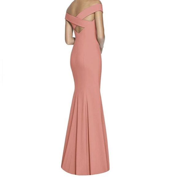 New Dessy Collection Desert Rose Off The Shoulder Criss Cross Trumpet Gown 8R‎ - Picture 2 of 9